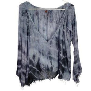 Free People One Morning Light Peasant Boho Blouse Blue Tie Dye Womens Size Small
